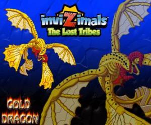 puzzel Gold Dragon. Invizimals The Lost Tribes. Draak van goud met vier vleugels die meer dan de zon schijnt