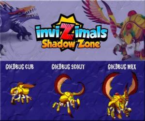 puzzel Goldbug Cub, Goldbug Scout, Goldbug Max. Invizimals Shadow Zone. Gouden kever komt uit het oude Egypte van de farao's. Invizimal snel en hard