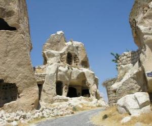 puzzel Göreme Nationaal Park en spelonken locaties in Cappadocië, Turkije.