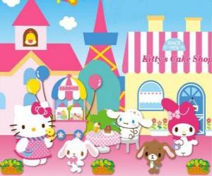 puzzel Hello Kitty en haar vrienden genieten van een dag in Gebak