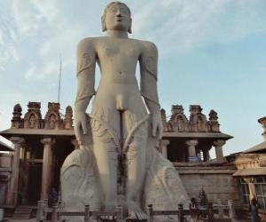 puzzel Het standbeeld van Bahubali, ook bekend als Gommateshvara, in de Jain Tempel van Shravanabelagola, India