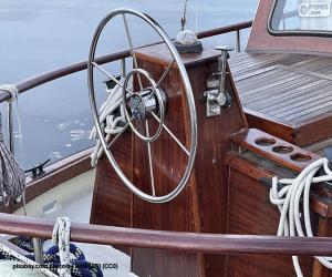 puzzel Het wiel van het roer van een zeilboot