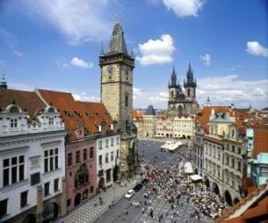 puzzel Historisch centrum van Praag, Tsjechië.