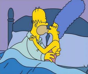 puzzel Homer en Marge geeft zichzelf een goede nacht kussen