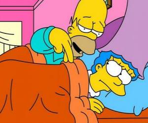 puzzel Homer en Marge in bed