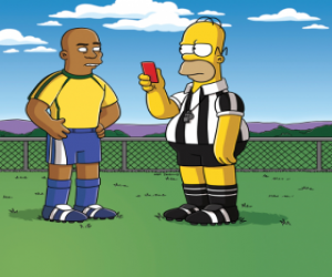 puzzel Homer Simpson doet een scheidsrechter toont een rode kaart Ronaldo