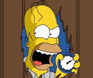 puzzel Homer Simpson schreeuwen met een stopwatch in de hand