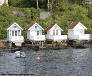 puzzel Huizen op het meer, Noorwegen