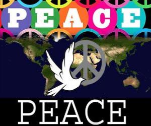 puzzel Internationale Dag van de Vrede. Wereld Vrede Dag. 21 september is gewijd aan de vrede en de afwezigheid van oorlog