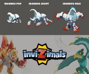 puzzel Ironbug in drie fasen Ironbug Pup, Ironbug Scott en Ironbug Max, Invizimals