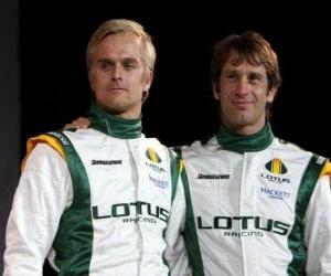 puzzel Jarno Trulli en Heikki Kovalainen, de drivers Racing Team Lotus