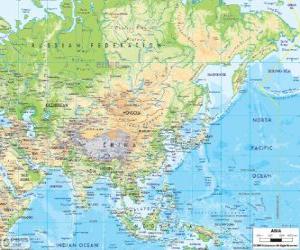 puzzel Kaart van Rusland en Azië. Het Aziatische continent is de grootste en meest bevolkte van de aarde