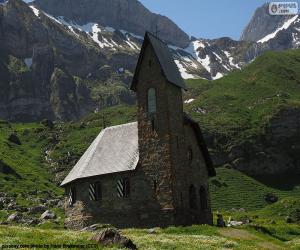 puzzel Kerk van hoge berg, Zwitserland