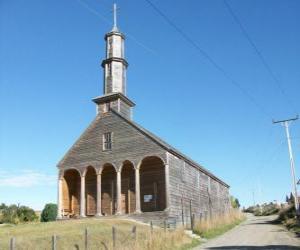puzzel Kerken van Chiloe, geheel van hout gebouwd. Chili.