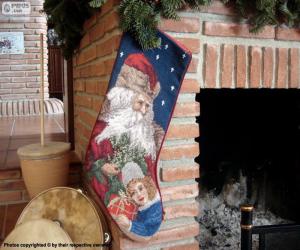 puzzel Kerst sokken aan de schoorsteen gehangen