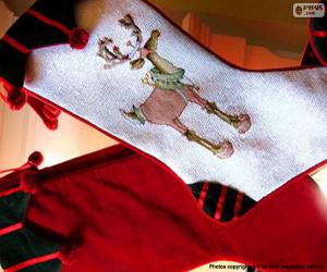 puzzel Kerst sokken en een rode versierd met tekeningen van rendieren