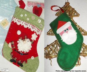 puzzel Kerst Sokken versierd met Santa Claus
