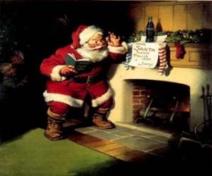 puzzel Kerstman lezen van een nota van open haard