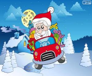 puzzel Kerstman rijdt een auto