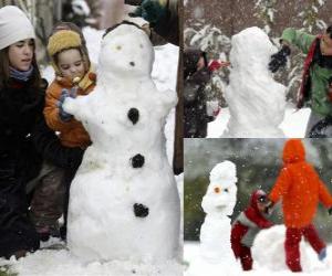 puzzel Kinderen spelen met een sneeuwpop