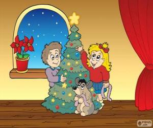 puzzel Kinderen versieren kerstboom