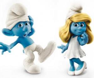 puzzel Klungelsmurf en Smurfin, personages in de film de Smurfen