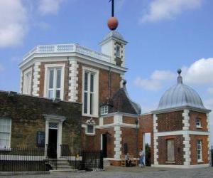puzzel Koninklijk Observatorium van Greenwich, astronomisch observatorium bevindt zich aan het Instituut voor Sterrenkunde aan de Universiteit van Cambridge, UK. De locatie van de eerste meridiaan