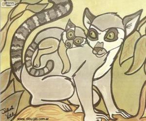 puzzel Lemur met haar baby. Tekening van Julieta Vitali