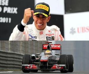 puzzel Lewis Hamilton viert zijn zege in de Grand Prix van China (2011)