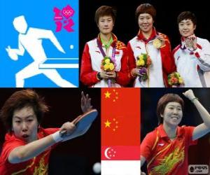 puzzel Li Xiaoxia, podium Tafeltennis vrouwen één Ding Ning (China) en Feng Tianwei (Singapore) - Londen 2012 -