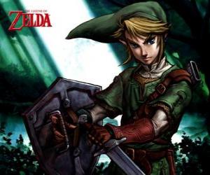 puzzel Link met zwaard en schild in de avonturen van The Legend of Zelda game