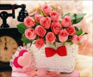 puzzel Mand van roze rozen en harten