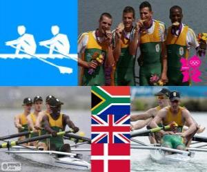 puzzel Mannen lichtgewicht vier-zonder-vier, Zuid-Afrika, Verenigd Koninkrijk en Denemarken - Londen 2012 - roeien podium