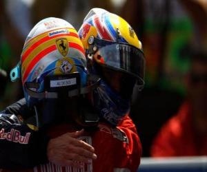 puzzel Mark Webber, Fernando Alonso, Barcelona 2010