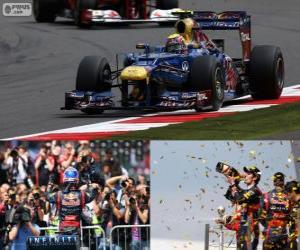 puzzel Mark Webber viert zijn wictory in de Britse Grand Prix 2012
