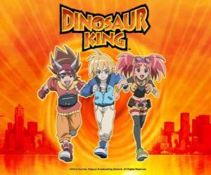 puzzel Max, Rex en Zoe, de deskundigen over dinosaurussen en de hoofdrolspelers van de serie Dinosaur King