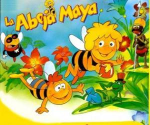 puzzel Maya de Bee en haar vriend Willi onder de ogen van Flip en andere tekens