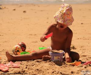 puzzel Meisje spelen op het strand