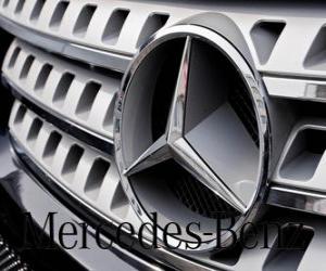 puzzel Mercedes logo, Mercedes-Benz, de Duitse voertuigen van het merk. Drie-puntige ster van Mercedes
