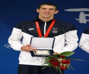 puzzel Michael Phelps whit een trofee