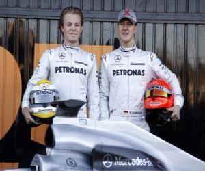 puzzel Michael Schumacher en Nico Rosberg, Mercedes Team rijders GP