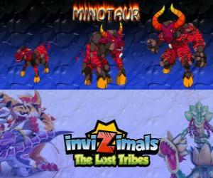 puzzel Minotaur, laatste evolutie. Invizimals The Lost Tribes. Gevaarlijke en woest invizimal die is ontsnapt uit de doolhof