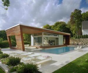 puzzel Modern familie huis met zwembad