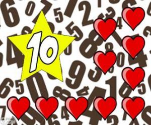 puzzel Nummer 10 in een ster met tien harten