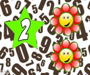 puzzel Nummer 2 in een ster met twee bloemen