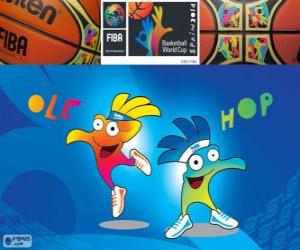 puzzel Ole en Hop, mascottes van het Wereldkampioenschap voetbal 2014 FIBA basketbal