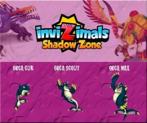 puzzel Orca Cub, Orca Scout, Orca Max. Invizimals Shadow Zone. Geest van de diepe mooie en speelse