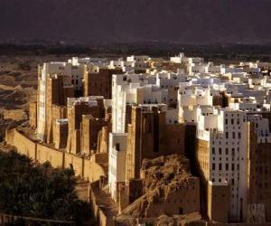 puzzel Oude ommuurde stad Shibam, Jemen.