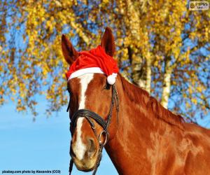 puzzel Paard met kerstman hoed