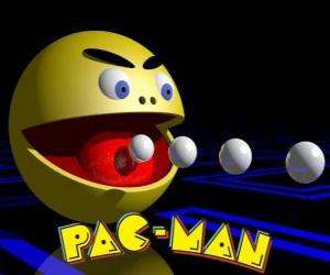 puzzel Pac-Man eet ballen met het logo